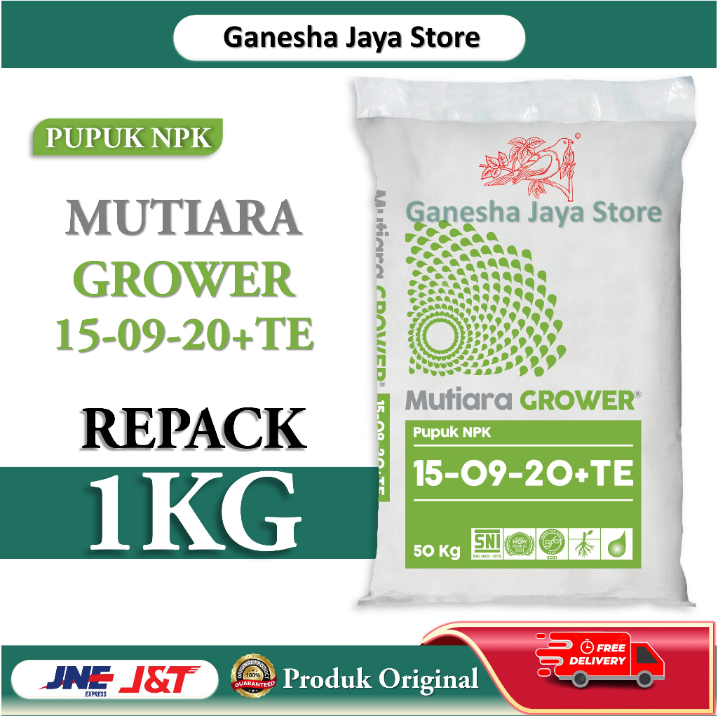 Jual NPK MUTIARA GROWER 15 09 20 TE REPACK 1 KG PUPUK MAJEMUK LENGKAP