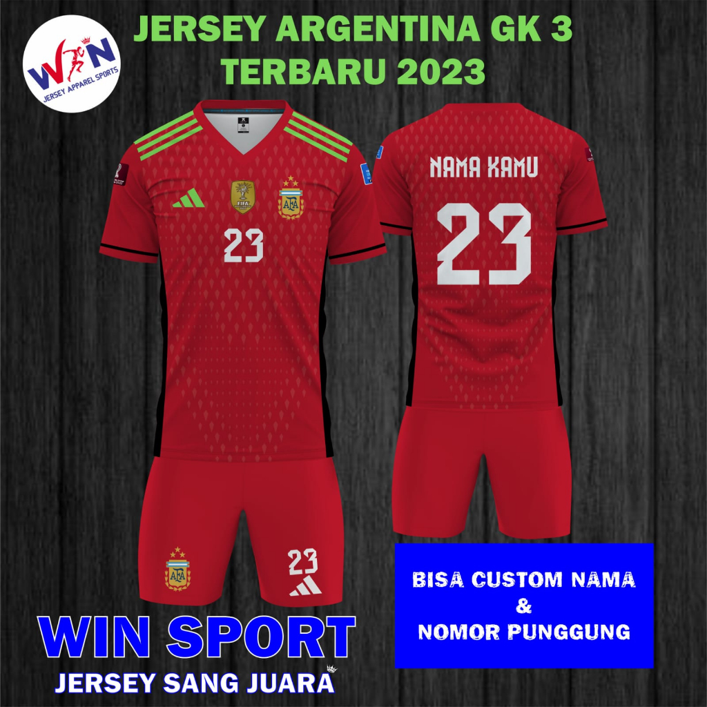 Jual Jersey Sepak Bola KIPER ARGENTINA MERAH 2022 2023 GK Third Sudah