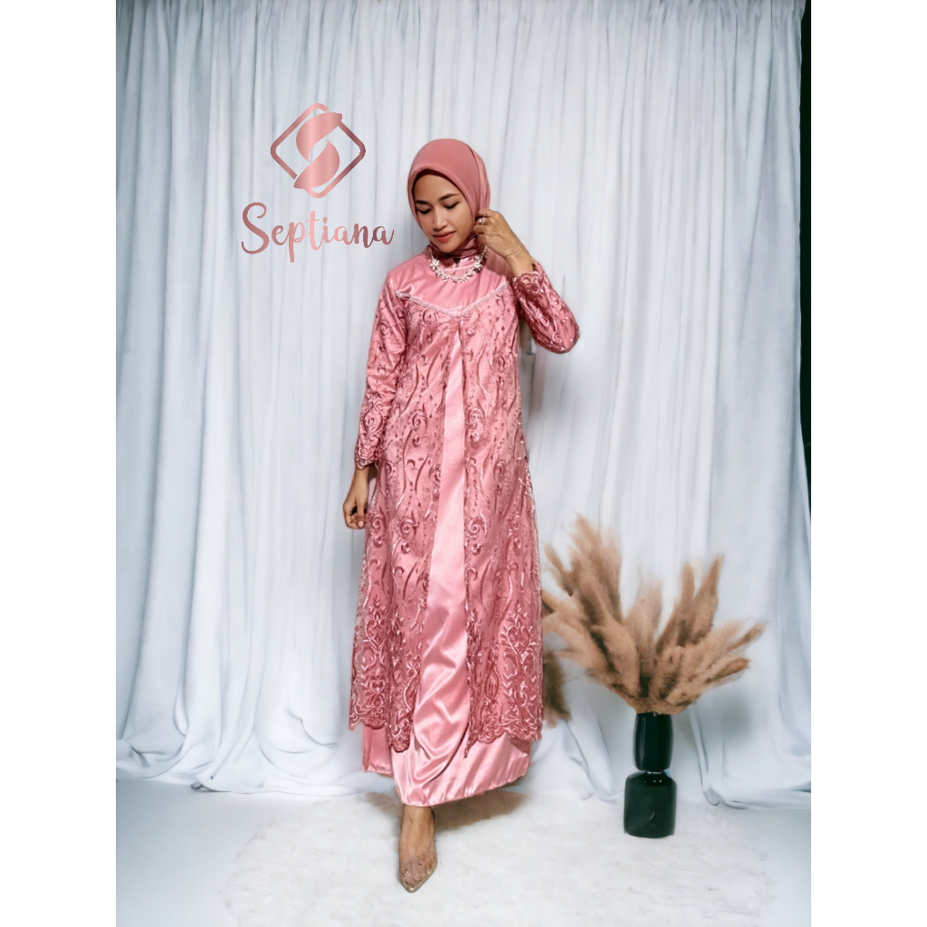 Jual Septiana Gamis Pesta Kondangan Brukat Tille Mutiara Lapisan Satin