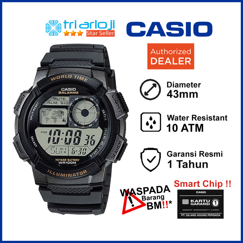 Jual CASIO AE 1000W 1AVDF Jam Tangan Pria Digital Resin Band Hitam AE