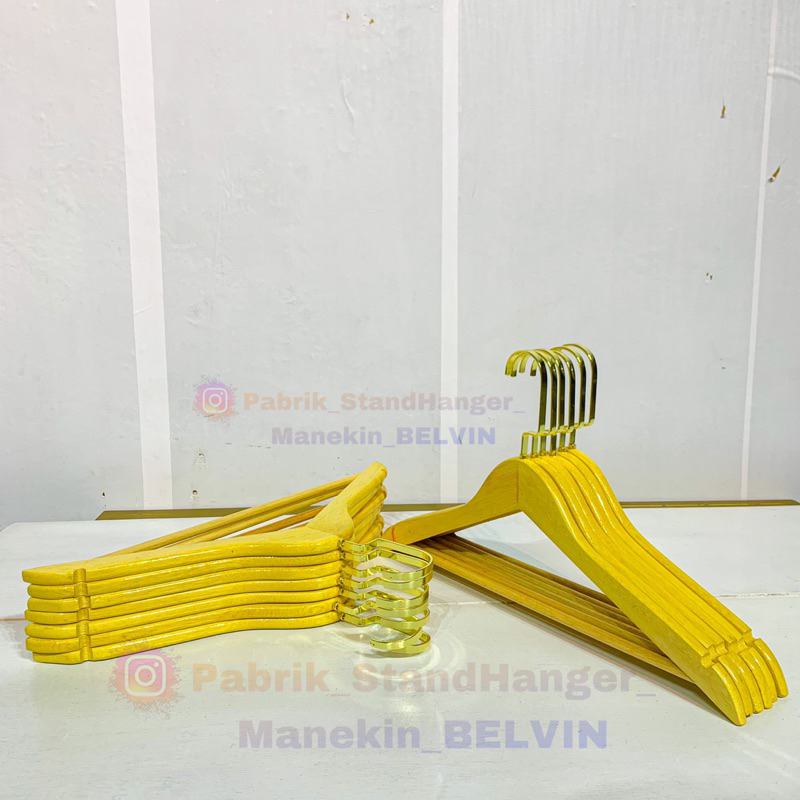 Jual Hanger Kayu Baju Dewasa Palang Kayu Gold Gantungan Baju Kayu