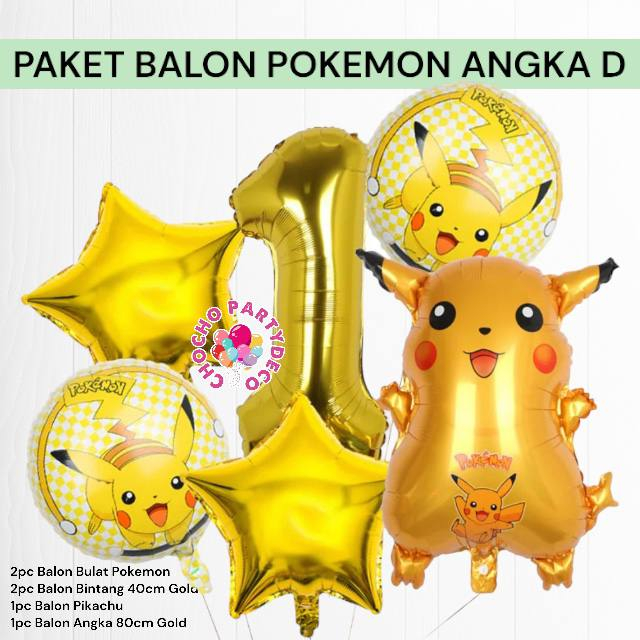 Jual Paket Balon POKEMON Angka D Dekorasi Ulang Tahun Pokemon Pikachu