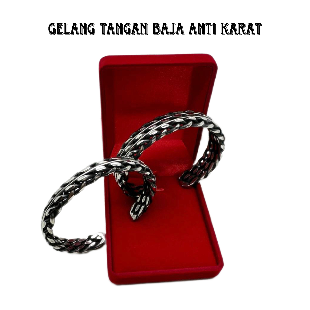 Jual Gelang Tangan Pria Baja Anti Karat Motif Anyam Papua Garis Polos