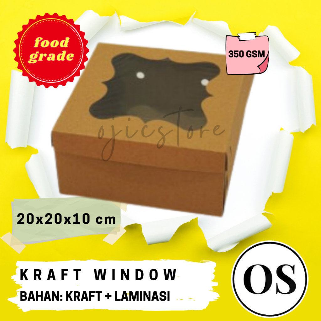 Jual Dus Kraft Window 20x20x10 Dengan LAMINASI Untuk Hampers Kue