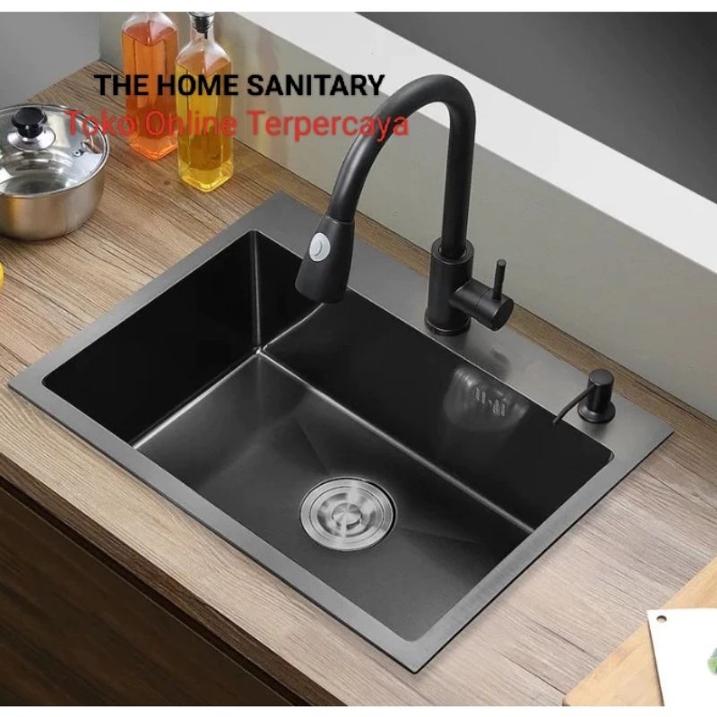 Jual Paket Lengkap Kitchen Sink Black Paket Kran Tarik Hitam