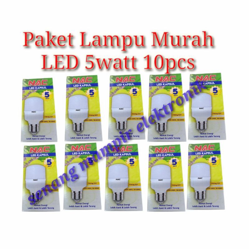 Jual Paket Lampu Hemat Lampu Led Kapsul Nac Watt Pcs Warna Putih