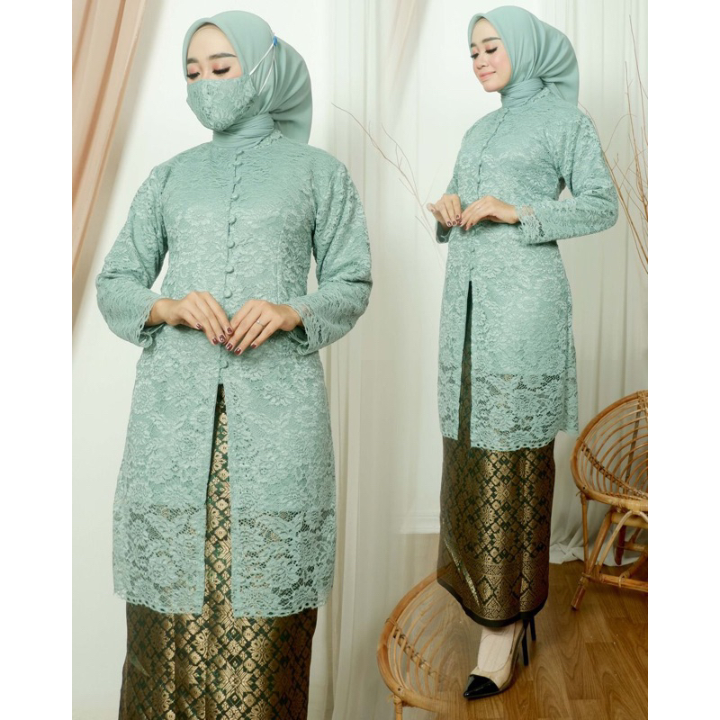 Jual Kebaya Brokat Tunik Kancing Bawahan Songket Setelan Kebaya