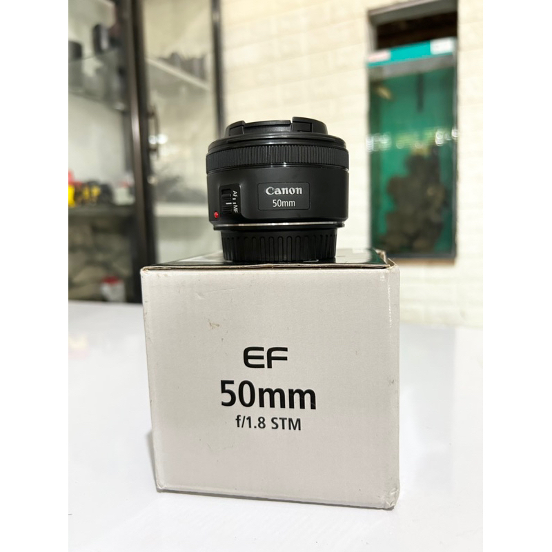 Jual LENSA CANON FIX EF 50MM F1 8 STM MULUS LENGKAP BOX ORIGINAL 100