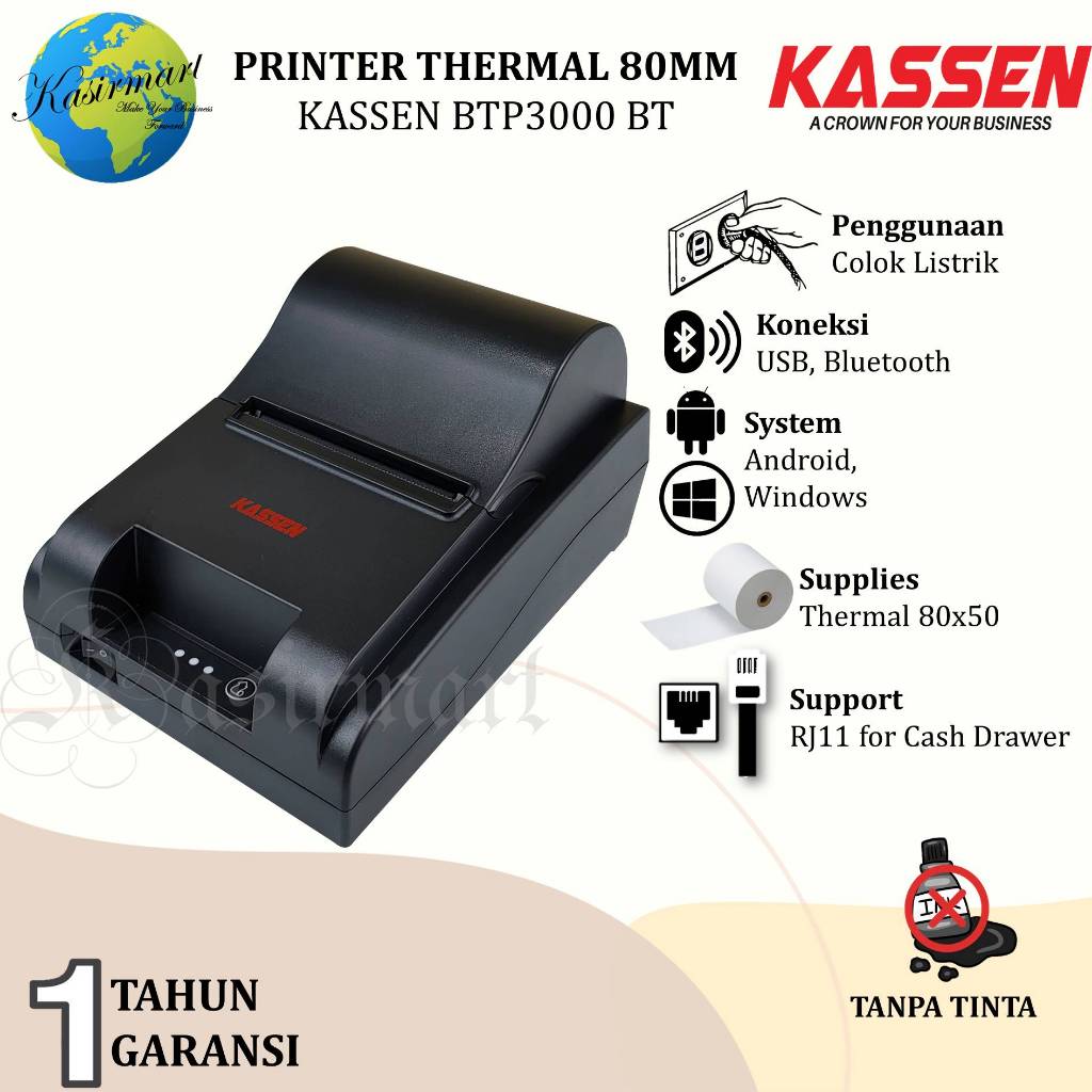 Jual Kassen BTP3000 Printer Thermal Bluetooth 80mm RPP02N USB BT P3000