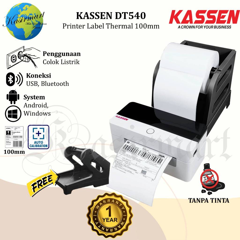 Jual Kassen DT540 Printer Label Thermal Bluetooth 100mm A6 Cetak Stiker