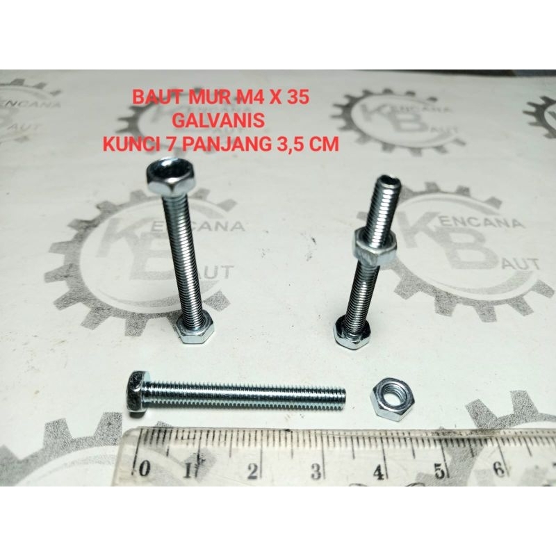 Jual BAUT MUR M4 X 35 GALVANIS BAUT MUR ISO M4 X 35 PUTIH KUNCI 7