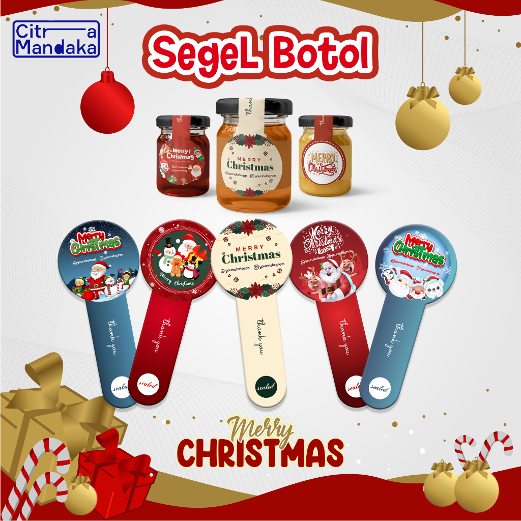 Jual Cetak Stiker Natal Custom Segel Botol Christmas Sticker Segel