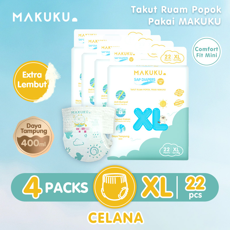 Jual 4 PACK MAKUKU SAP Diapers Comfort Fit Mini Tape Pants NB S M L