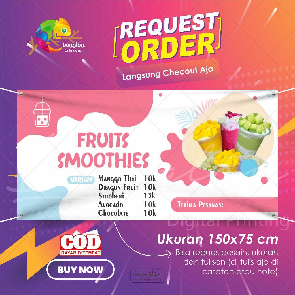 Jual Spanduk Banner 150x75 Cm Es Buah Smoothies Smoothies Fruits Model