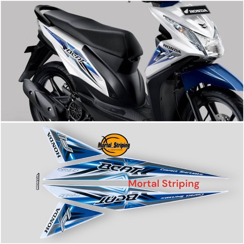 Jual STIKER STRIPING LIS BODY HONDA BEAT FI 2014 2015 PUTIH BIRU