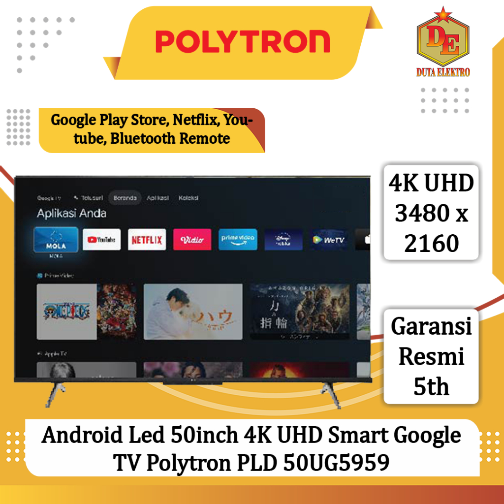 Jual Android Led 50inch Polytron PLD 50 UG 5959 4K UHD Smart Google TV