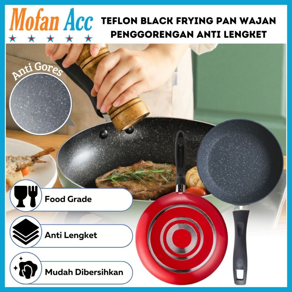 Jual Teflon Anti Lengket 20 22 24 Cm Black Frying Pan Ring Wajan