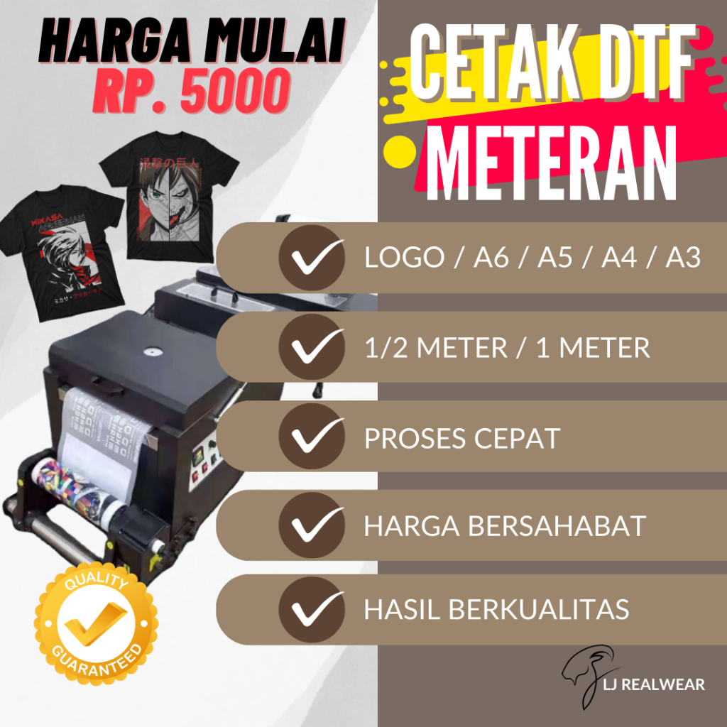 Jual PRINT CETAK DTF METERAN SABLON KAOS METERAN A3 A4 A5 A6 LOGO