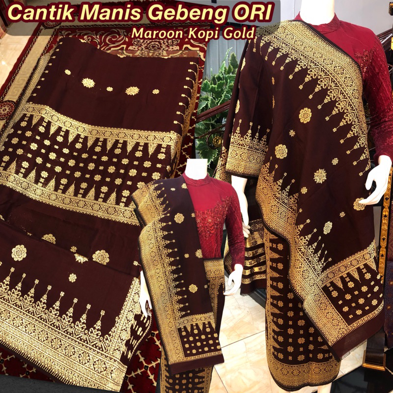 Jual Exclusive Songket Cantik Manis Gebeng Ori Maroon Kopi Gold