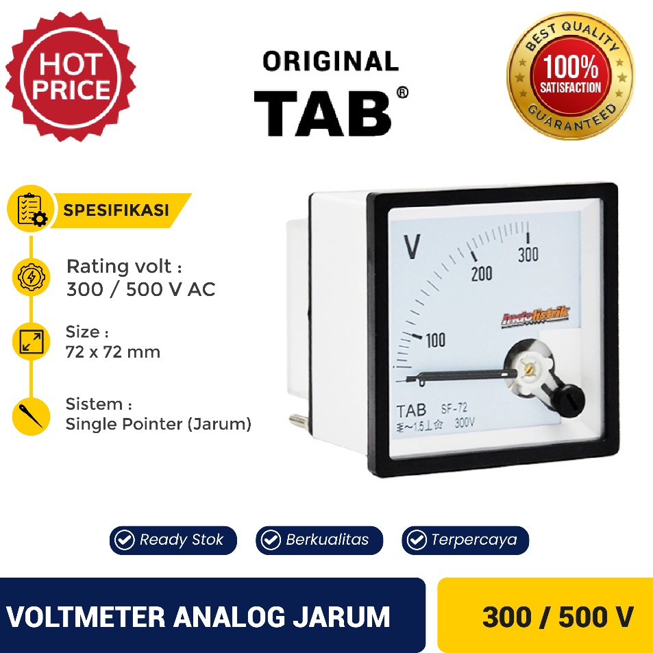 Jual TAB Voltmeter AC 500V Atau 300V Ukuran 72x72 Volt Meter Analog O