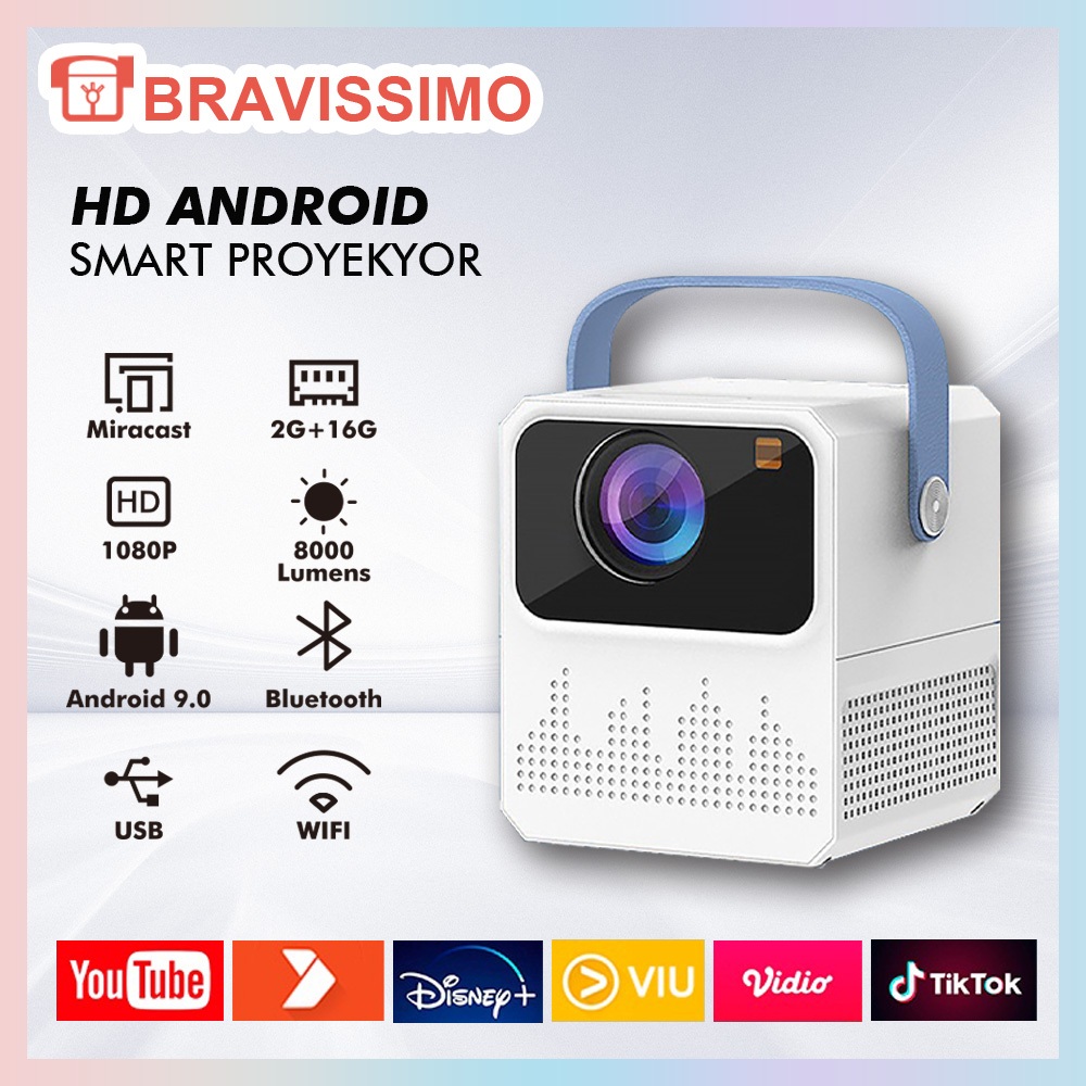 Jual Android Proyektor TV T2mini 6000 Lumen 4K HD Bluetooth Smart