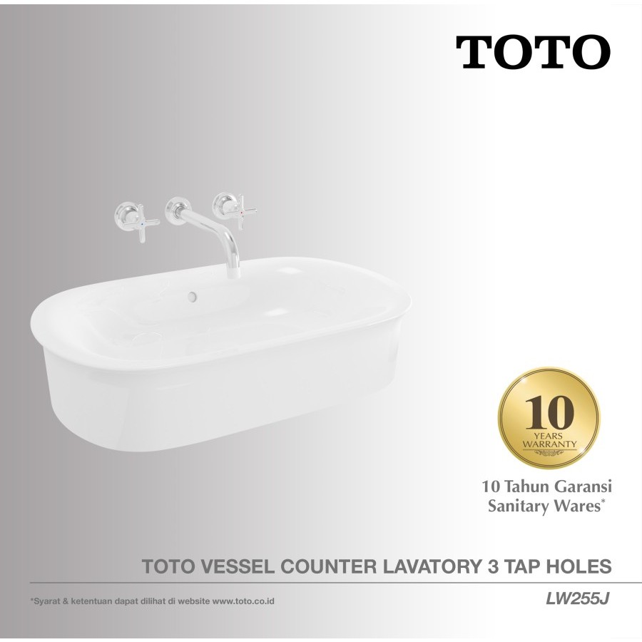 Jual TOTO Hayon Vessel Counter Lavatory 3 Tap Holes Wastafel LW255J