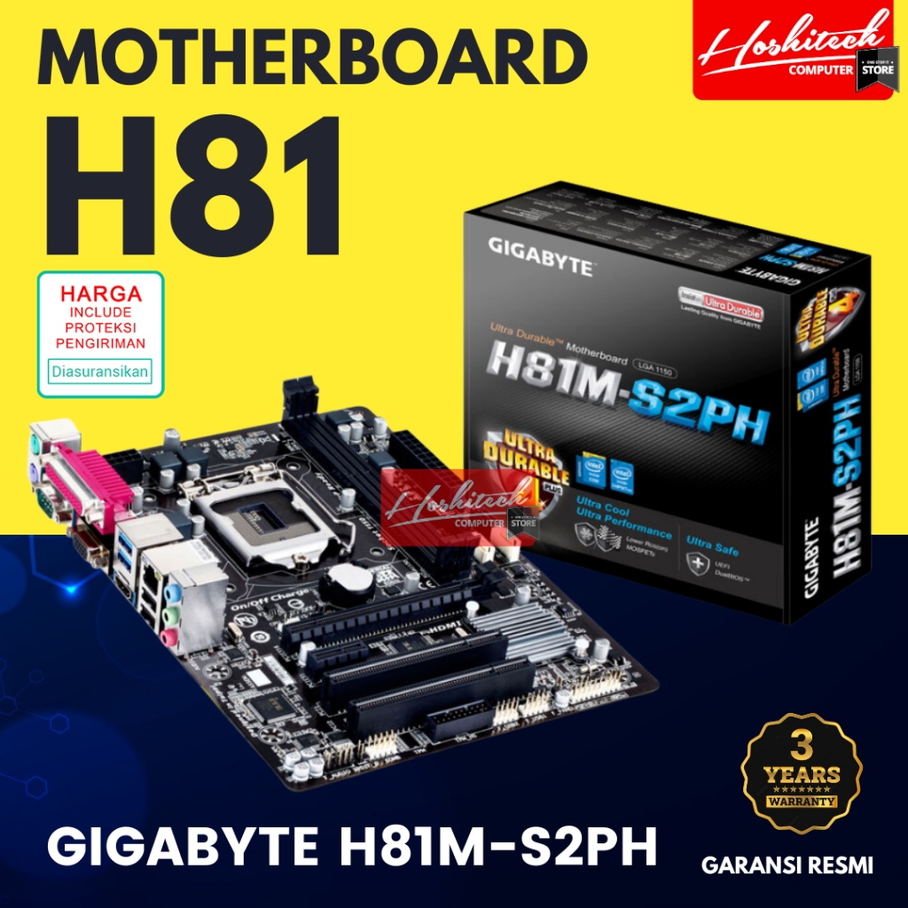 Jual Motherboard H81 GIGABYTE H81M DS2 LGA1150 DDR3 USB3 0 SATA3 RESMI