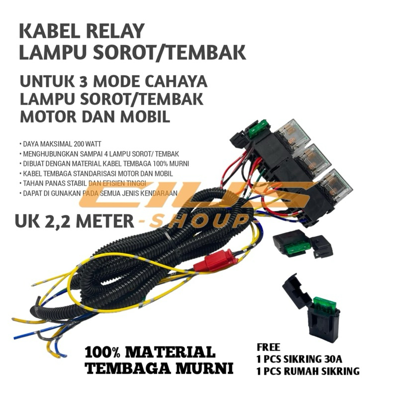 Jual RELEY KABEL SET 3 MODE 3 WARNA CAHAYA 12V 24V LAMPU SOROT TEMBAK