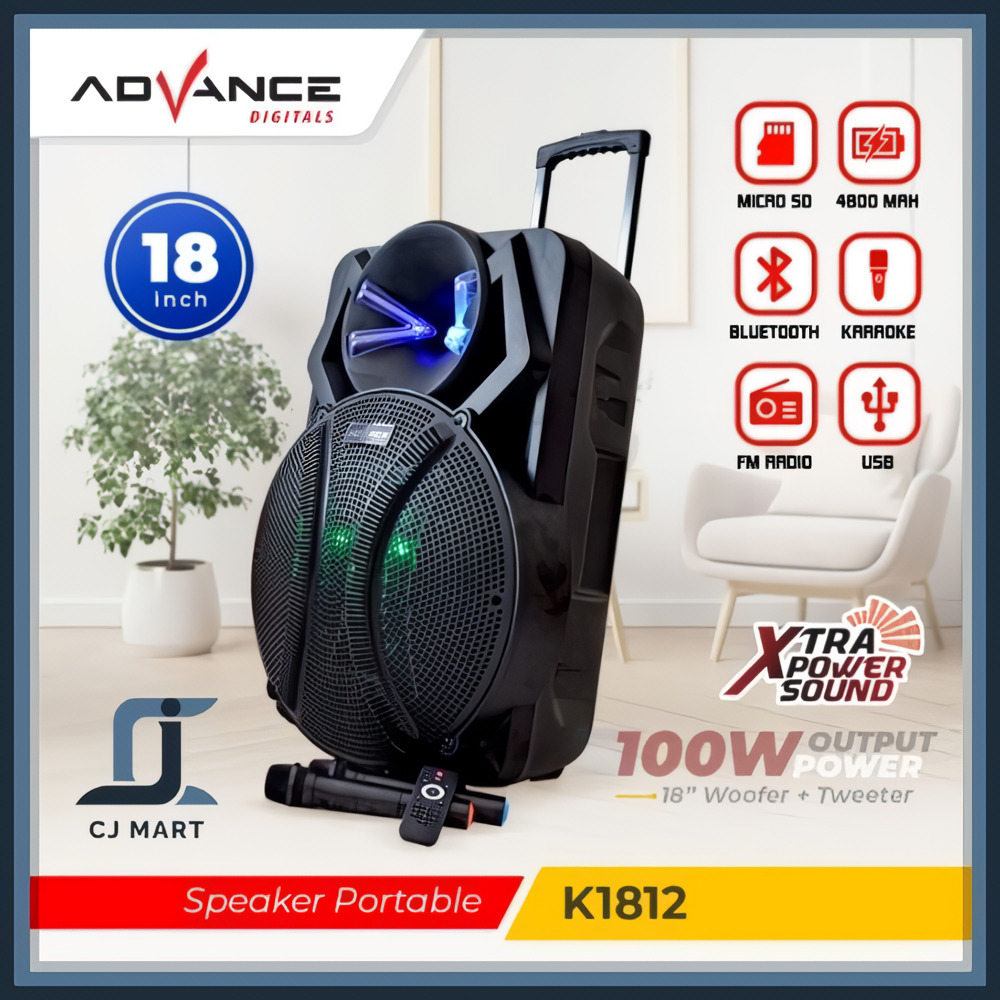 Jual ADVANCE K 1812 Speaker Meeting Portable 18 Inch Free 2 MIC