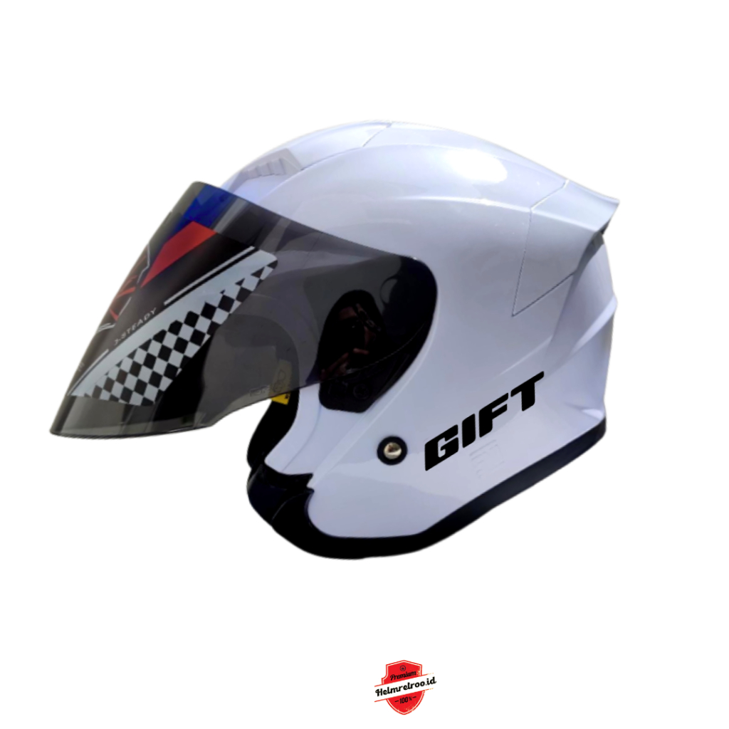 Jual Helm Half Face Gift Sargon Paket Ganteng Spoiler White Kaca Silver