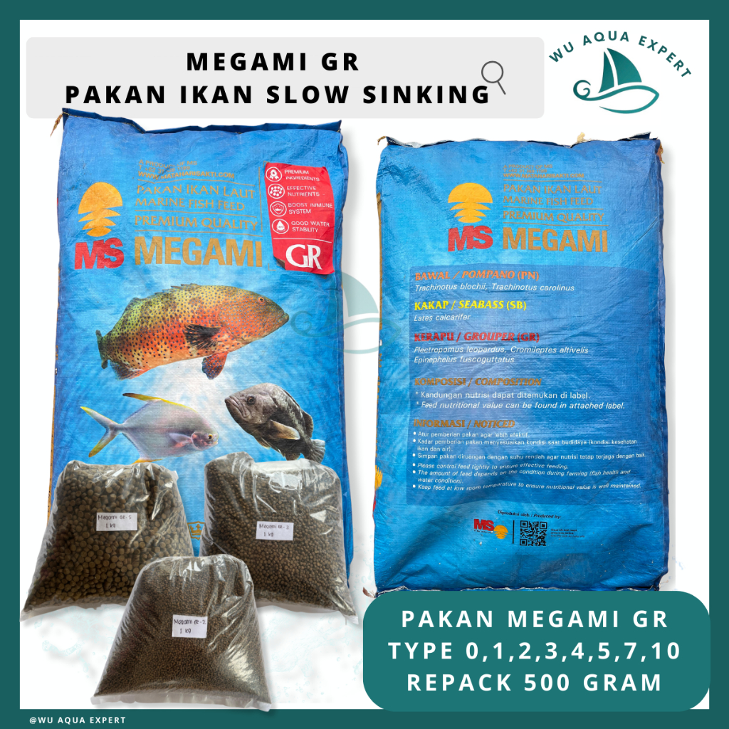 Jual MEGAMI GR PN SB Repack 500gram Pelet Pakan Ikan Bawal Bintang