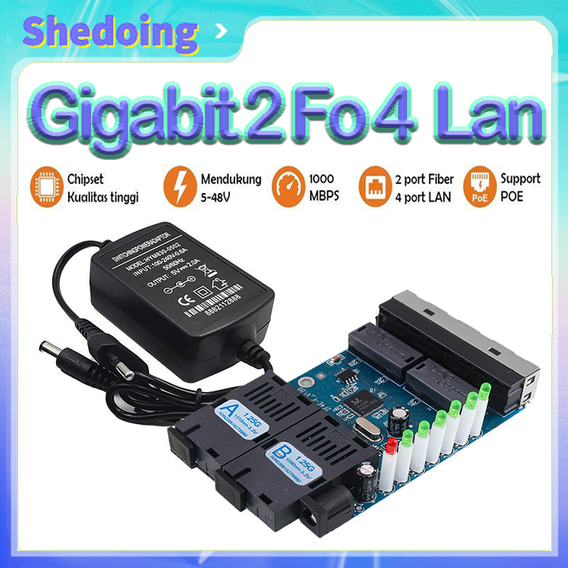 Jual POEGigabit Media Converter Gigabit 2 FO 4 LAN 2G4E PCB Htb