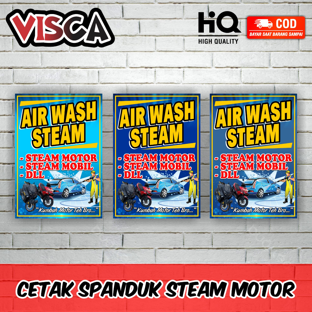 Jual Cetak Spanduk Steam Motor Cuci Motor Dan Mobil Ukuran X Cm