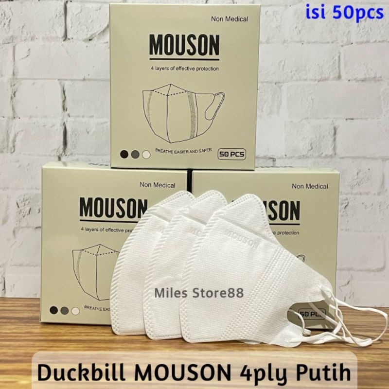 Jual Masker Duckbill MOUSON 4ply Dewasa Isi 50pcs Earloop Garis Putih