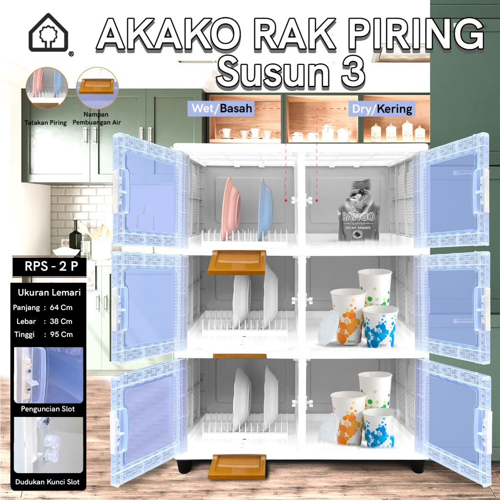 Jual AKAKO Lemari Piring Plastik Rak Piring Serbaguna 2 Pintu Mini Dish