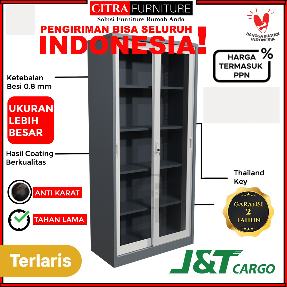 Jual New Lemari Arsip Besi Pintu Sliding Kaca Kantor Filling