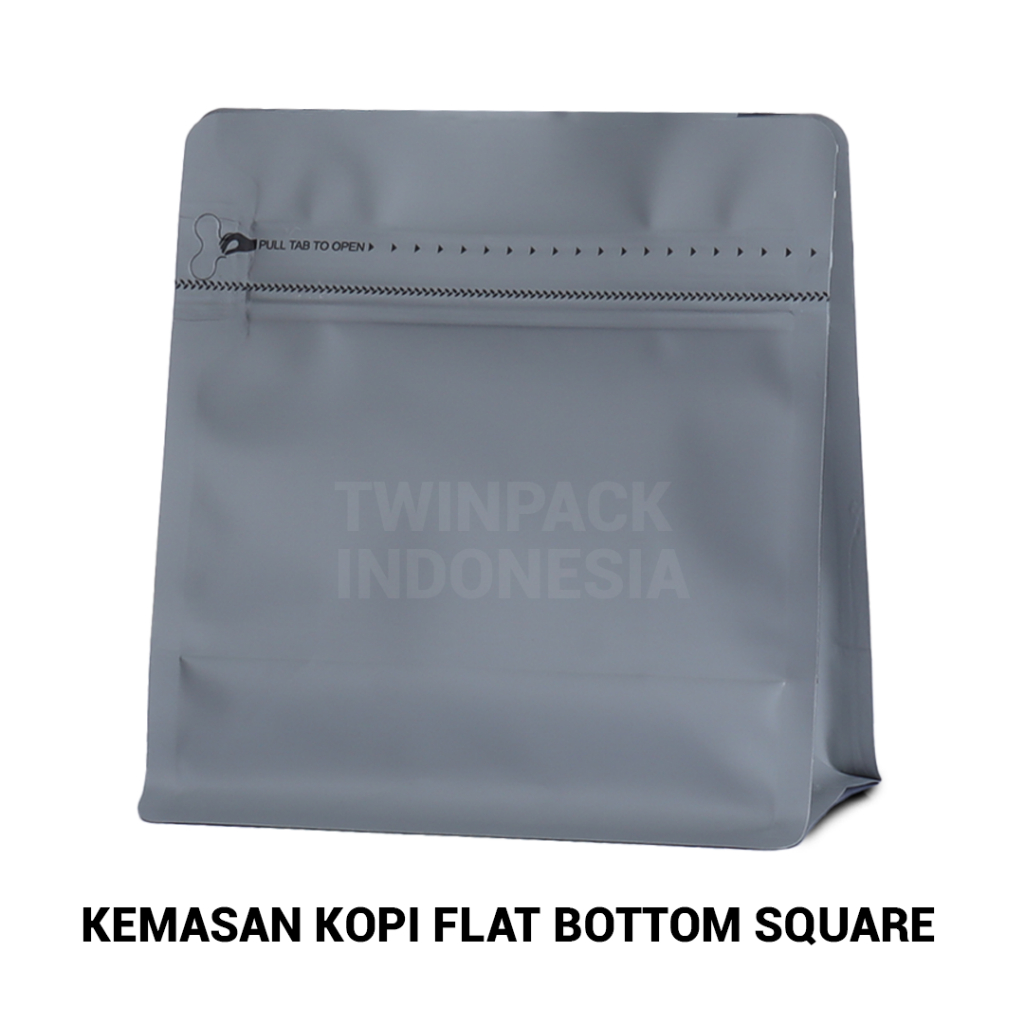 Jual Kemasan Kopi Gram Ziplock Abu Flat Bottom Square Wide