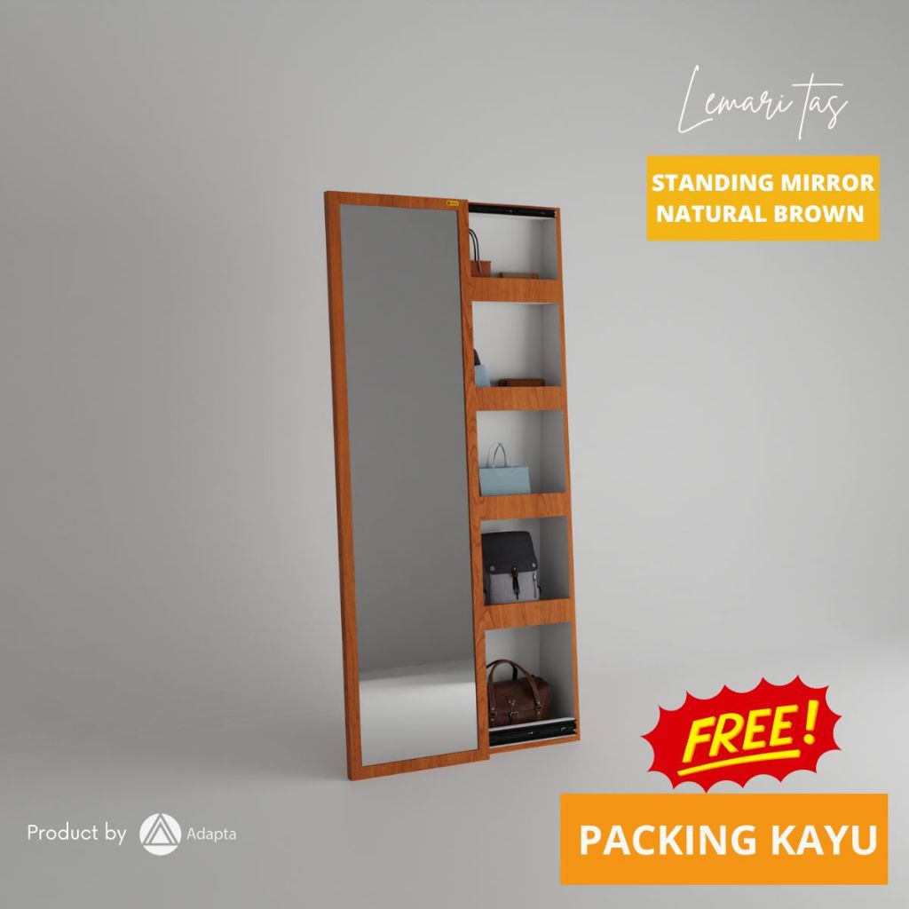 Jual Lemari Tas Standing Mirror Aestetic Natural Brown Lemari Tas Kaca