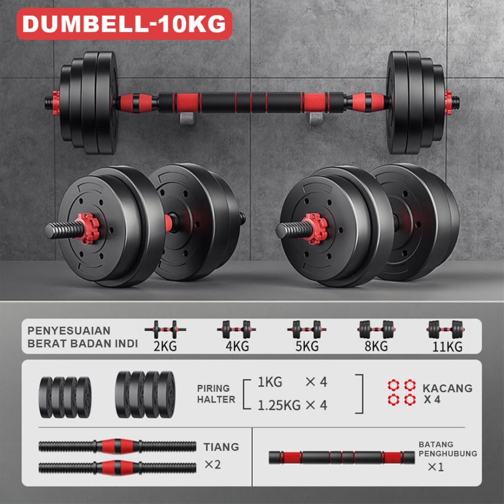 Jual Dumbell Set 20KG Peralatan Fitness Barbel Bisa Disambung Tiang