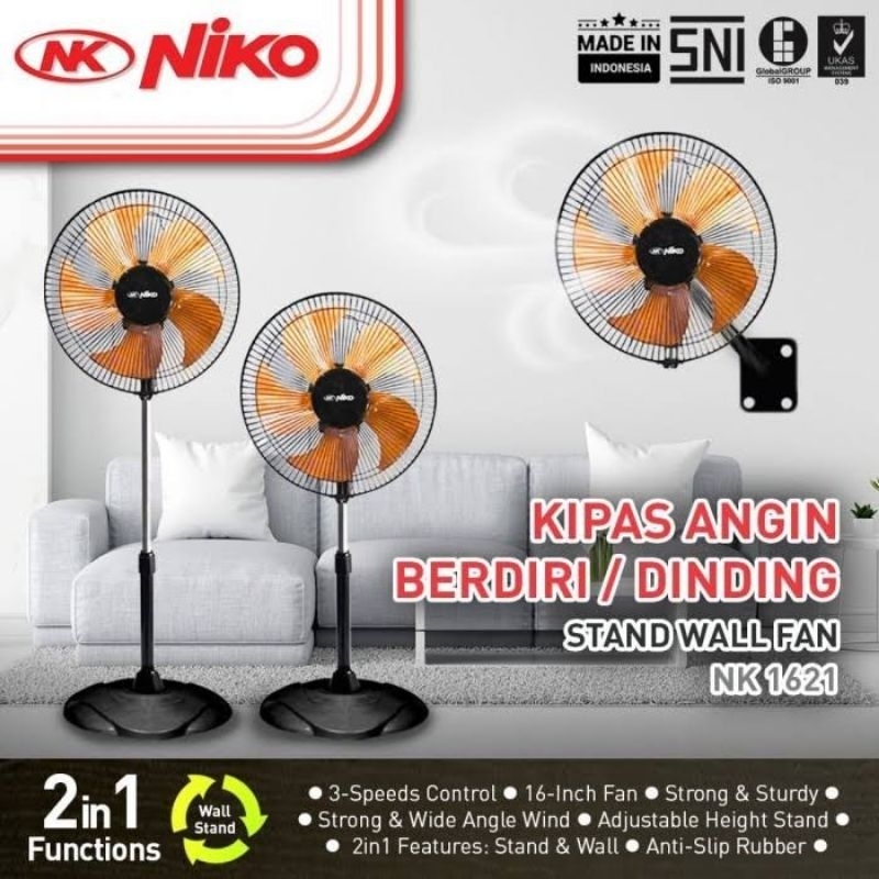 Jual Niko Kipas Angin 16 Inch 2in1 Berdiri Dinding Stand Wall Fan