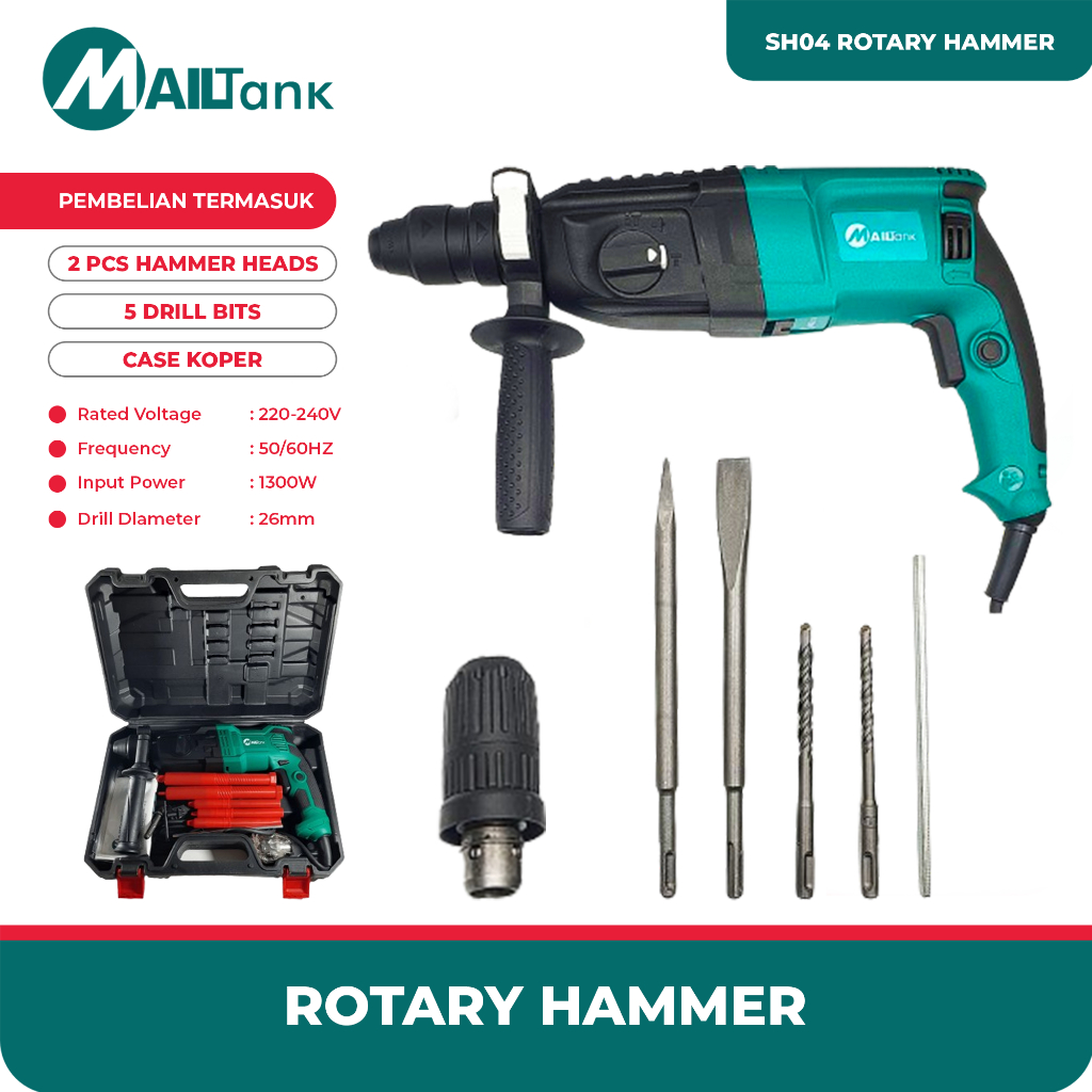 Jual Mailtank SH04 Bor Palu 1300W Rotary Hammer 26mm Bor Bobok 3 Fungsi