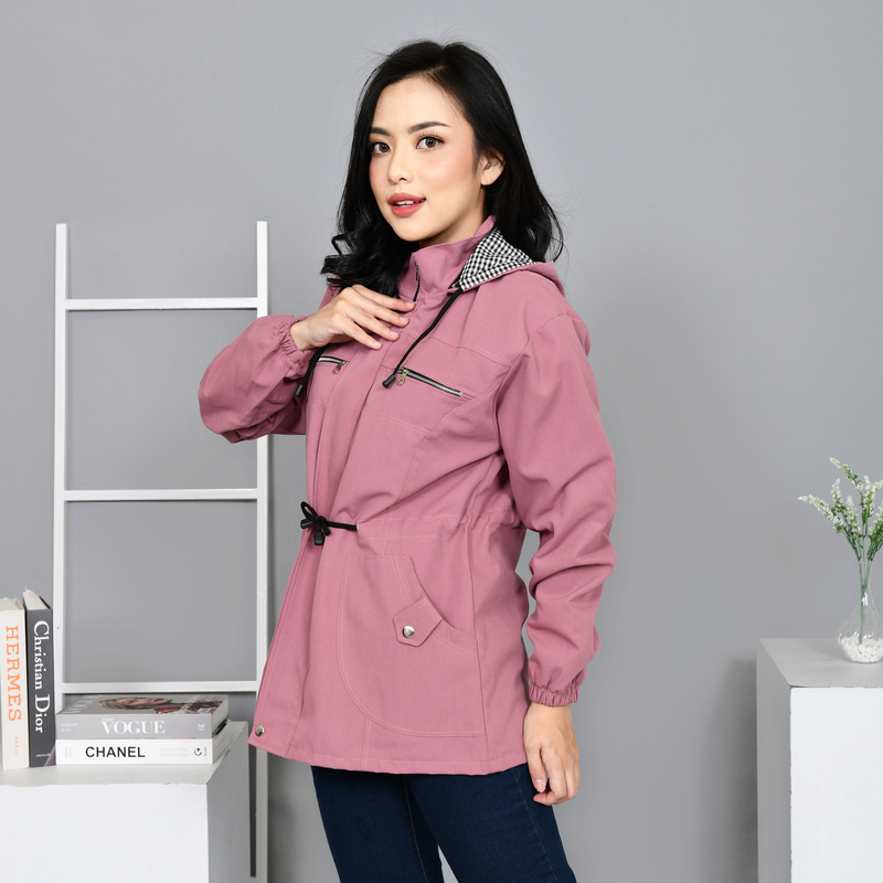 Jual Jaket Parka Wanita Korean Style Bolak Balik Jumbo Warna Pink Dusty