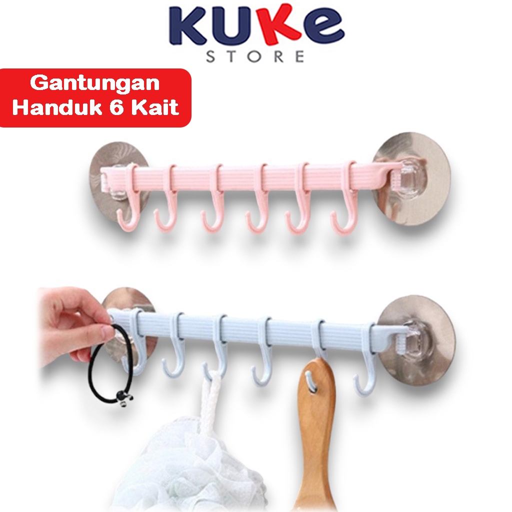 Jual KUKE GANTUNGAN HANDUK BAJU 6 KAIT GANTUNGAN TEMPEL DINDING HOOK 6