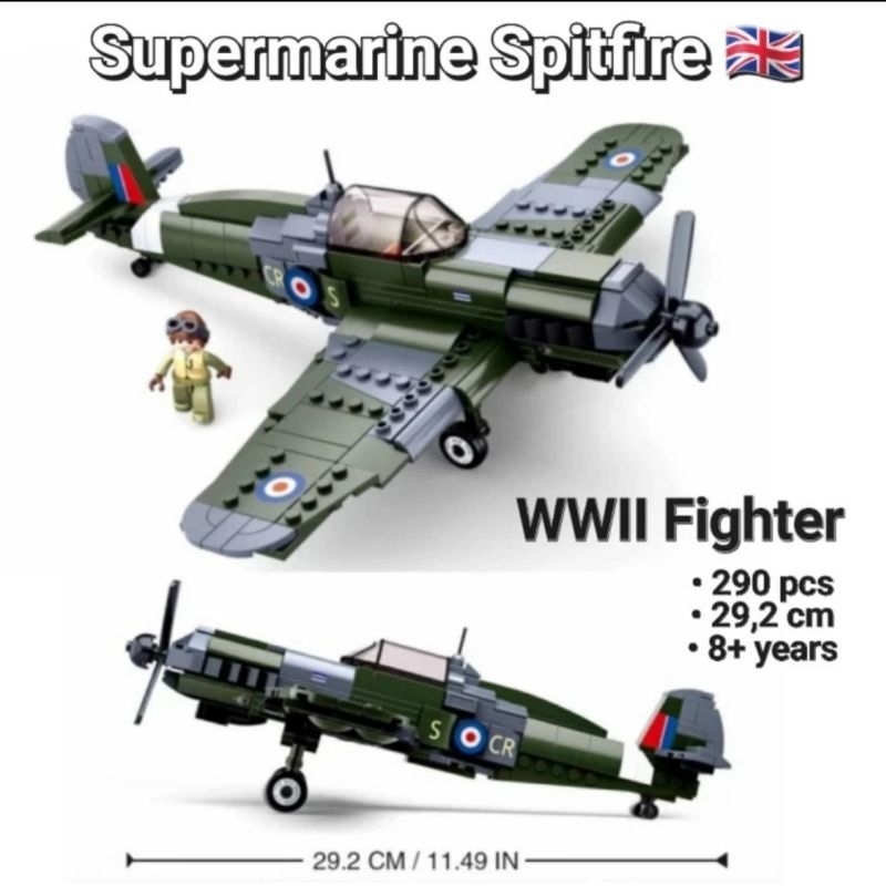 Jual Mainan Miniatur Pesawat Spitfire 290 Pcs Lego Bricks Balok Bongkar