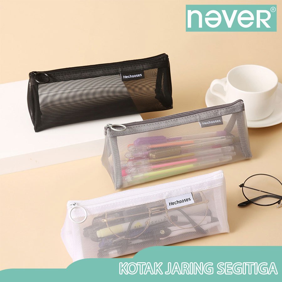 Jual Never Official Tempat Pensil Segitiga Bahan Mesh Transparan