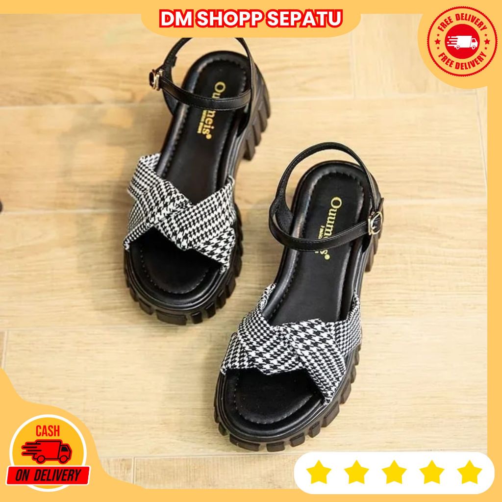 Jual Dm Shop Sendal Wedges Wanita Motif Tali Silang Kanvas Al