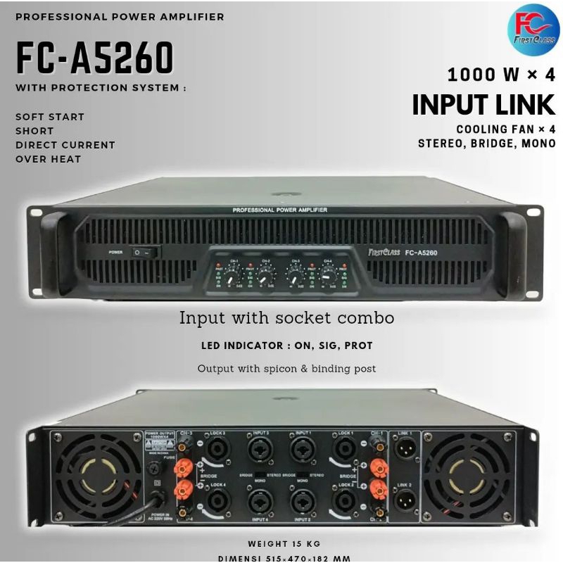 Jual POWER AMPLI FIRSTCLASS FC A5260 PROFESSIONAL POWER AMPLIFIER