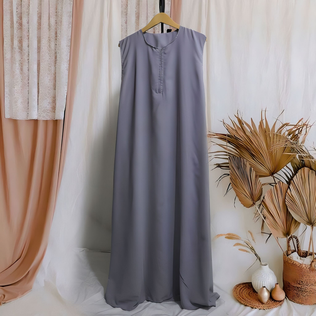 Jual Inner Dress Span Tanpa Lengan Gamis Jumbo Resleting Depan Busui