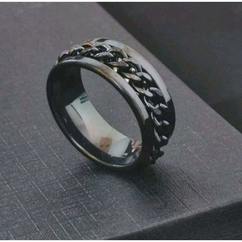 Jual Cincin Titanium Pria Style Hip Hop Cincin Ring Rantai Hitam Polos