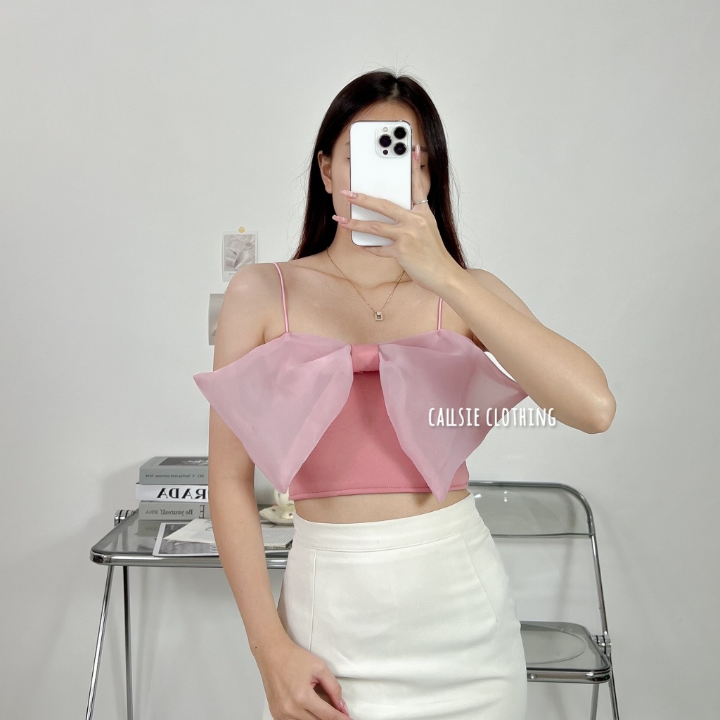 Jual Callsie Berly Ribbon Top Scuba Atasan Wanita Baju Crop